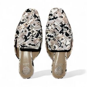 Vince Camuto Black and Cream Patterned Mules